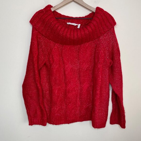 Soft Surroundings Womens Chunky Cable Knit Sweater Size Medium Cowl Neck Cozy‎ - Picture 1 of 7